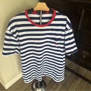 Ralph Lauren Navy & White Striped Short Sleeve Tee with Red Trim size XL